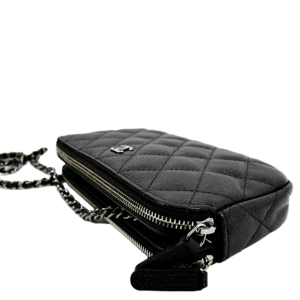 CHANEL Double Zip Quilted Lambskin Leather Shoulder Bag Black