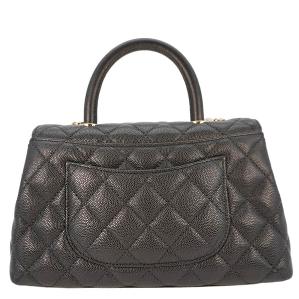 CHANEL Coco Flap Small Quilted Caviar Leather Handle Shoulder Bag Black