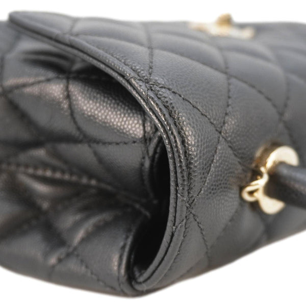 CHANEL Coco Flap Small Quilted Caviar Leather Handle Shoulder Bag Black