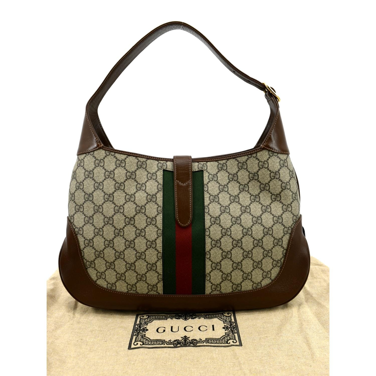 GUCCI Jackie Canvas Leather Shoulder Bag Beige Authentic 