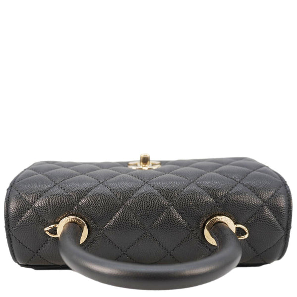 CHANEL Coco Flap Small Quilted Caviar Leather Handle Shoulder Bag Black