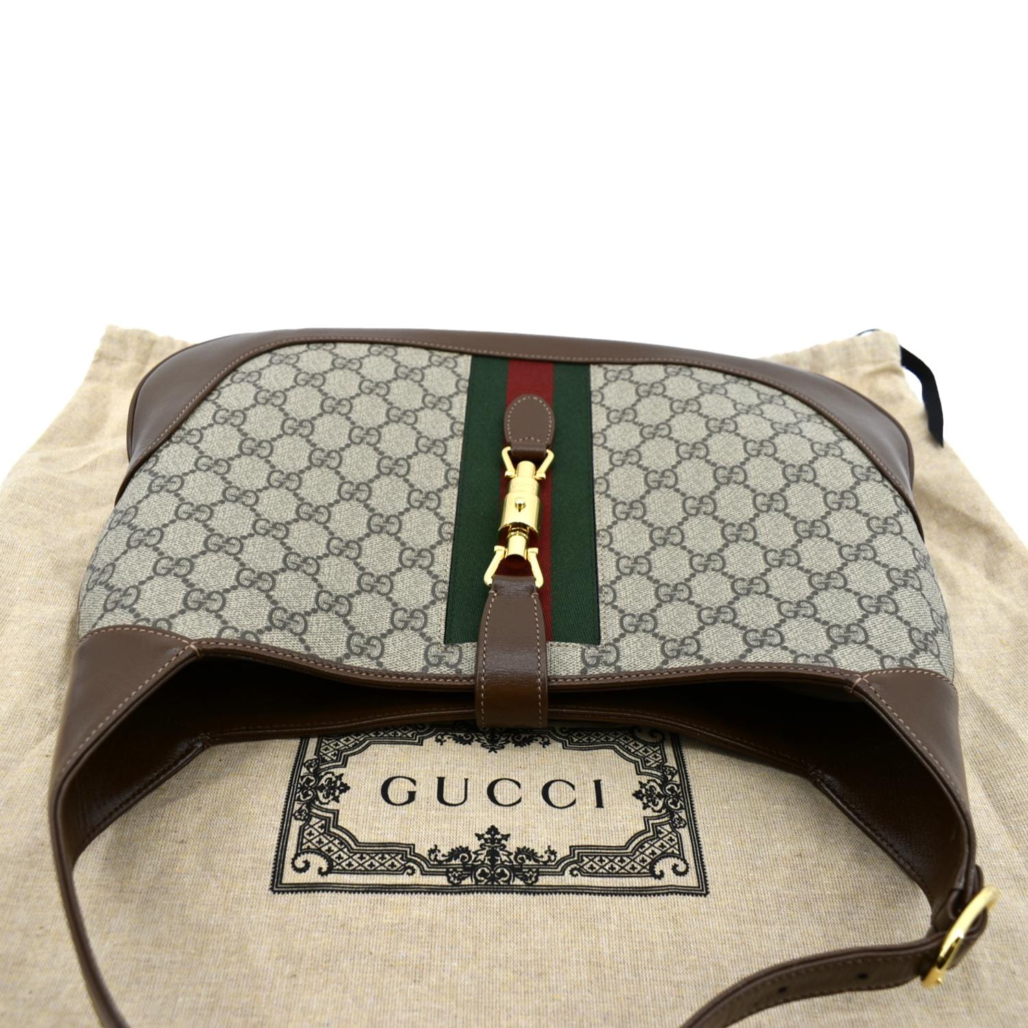 Gucci Brown GG Canvas Jackie Belt Bag Beige Dark brown Leather