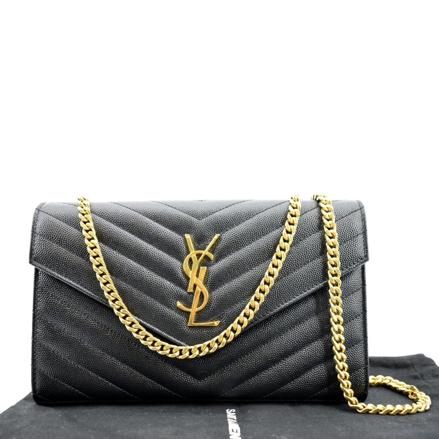 YVES SAINT LAURENT Medium Envelope Leather Chain Shoulder Bag Black