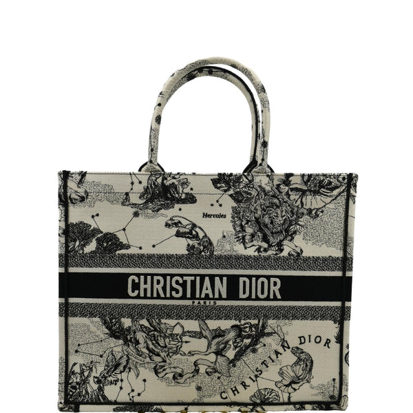 CHRISTIAN DIOR Book Zodiac Embroidery Canvas Tote Bag Latte