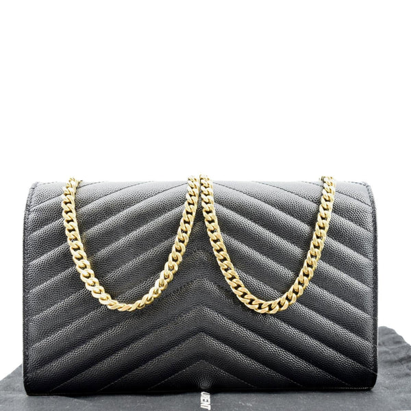 YVES SAINT LAURENT Envelope Leather Chain Shoulder Bag Black