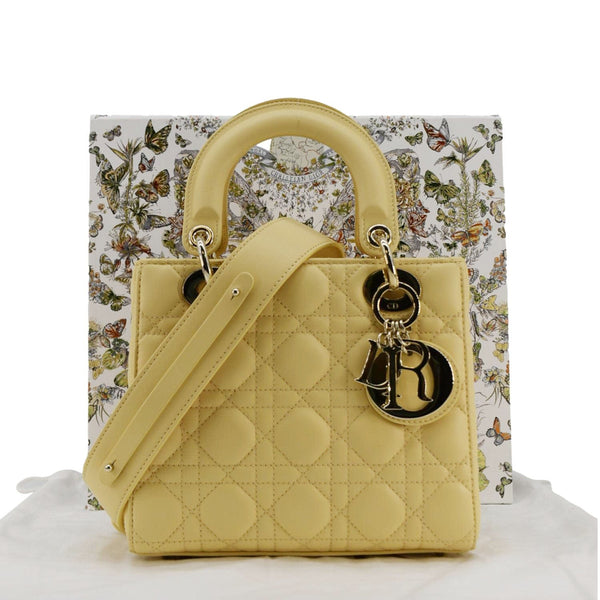 CHRISTIAN DIOR MY ABCDior Small Cannage Lambskin Leather Shoulder Bag Light Yellow