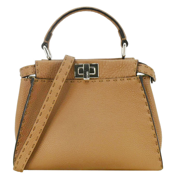 FENDI Selleria Peekaboo Leather Crossbody Bag Brown