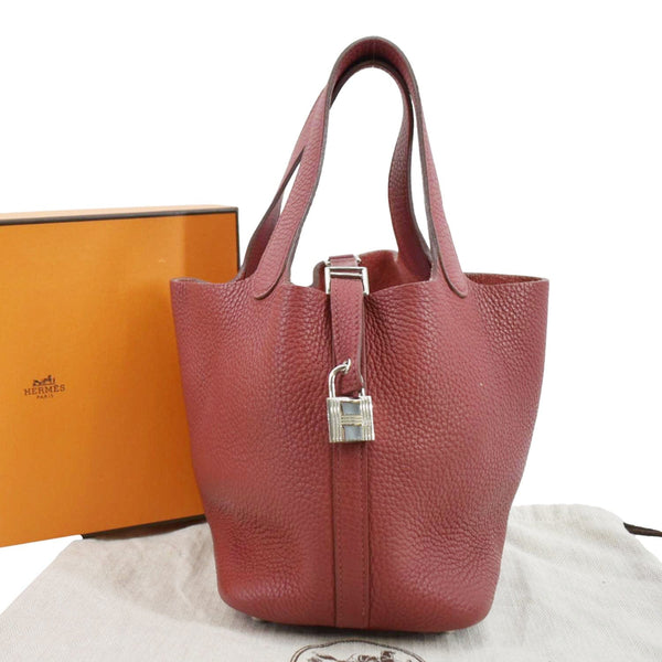 HERMES Picotin Lock 18 Taurillon Clemence Leather Hobo Bag Burgundy