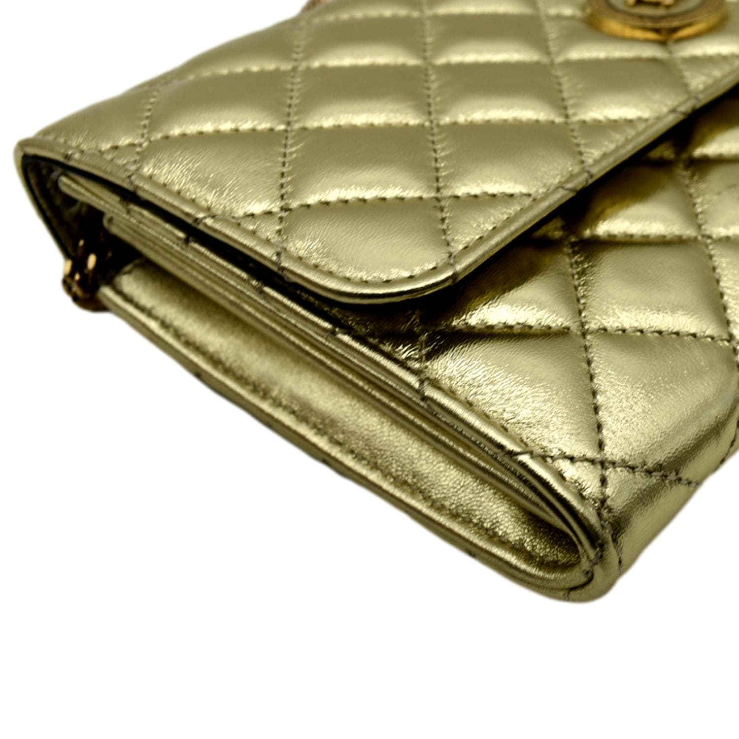 Gold Metallic Quilted Chain Cross Body Bag