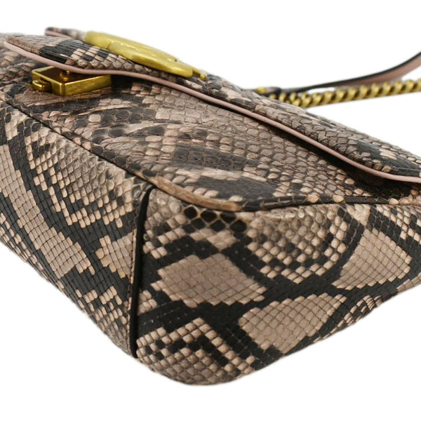 GUCCI GG Marmont Snake Print Leather Crossbody Bag Brown 443497