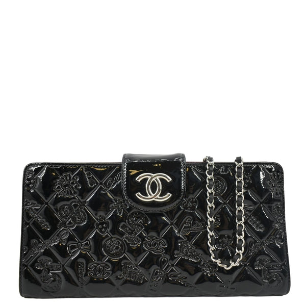 CHANEL Lucky Symbols Pochette Patent Leather Wallet on a Chain Black