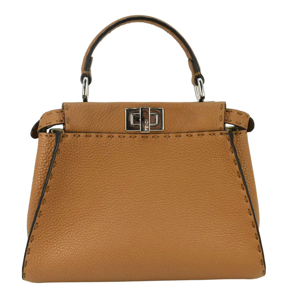 FENDI Selleria Peekaboo Leather Crossbody Bag Brown