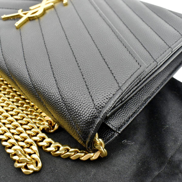 YVES SAINT LAURENT Envelope Leather Chain Shoulder Bag Black