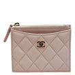 CHANEL Quilted Caviar Leather Top Zip Card Holder Light Pink