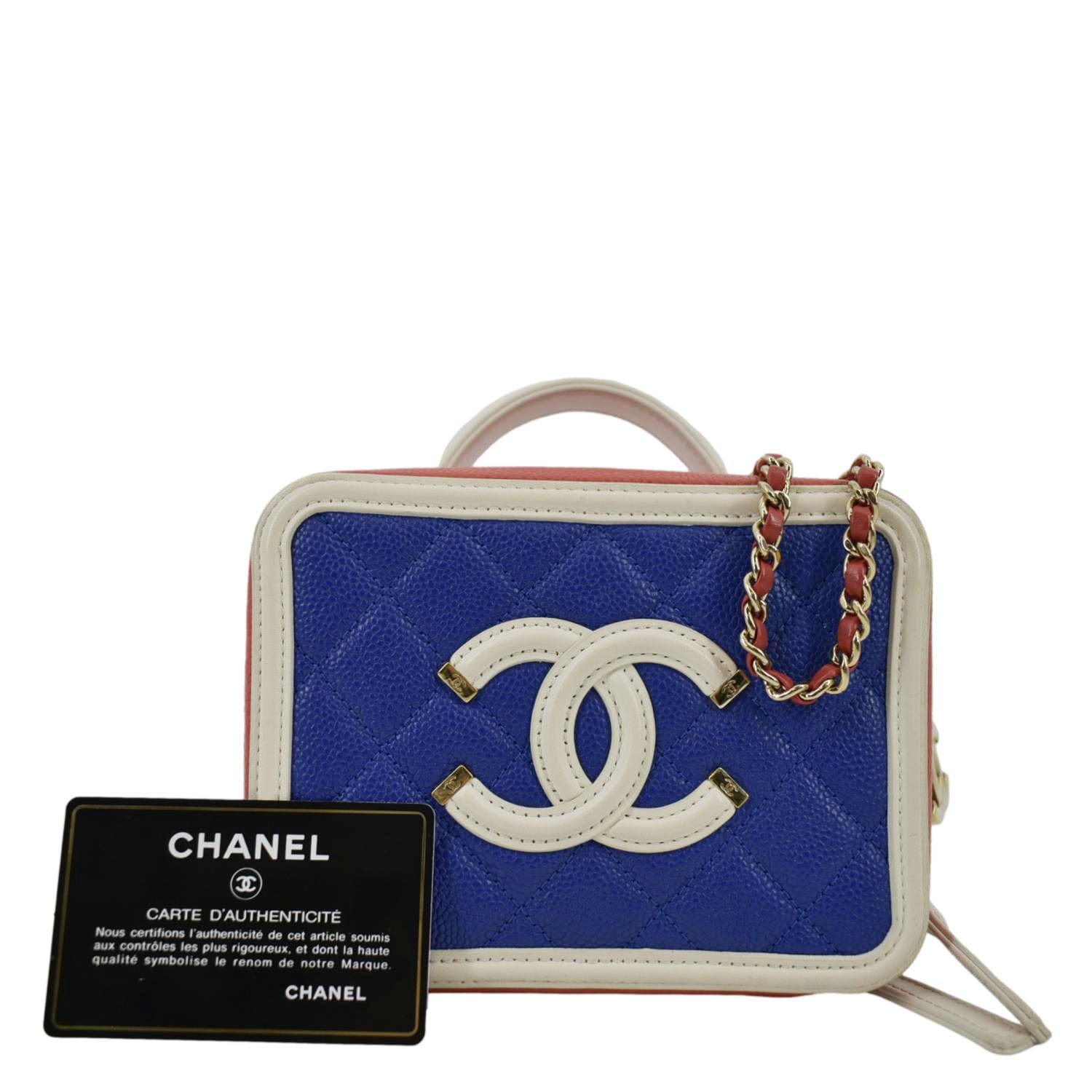 Chanel White Quilted Leather CC Filigree Chain Around Vanity Case Bag Chanel