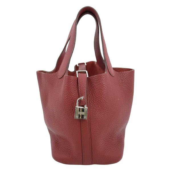 HERMES Picotin Lock 18 Taurillon Clemence Leather Hobo Bag Burgundy