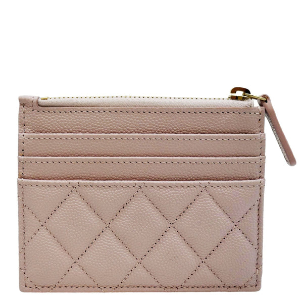 CHANEL Quilted Caviar Leather Top Zip Card Holder Light Pink