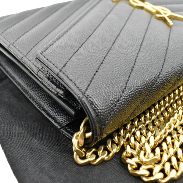 YVES SAINT LAURENT Envelope Leather Chain Shoulder Bag Black