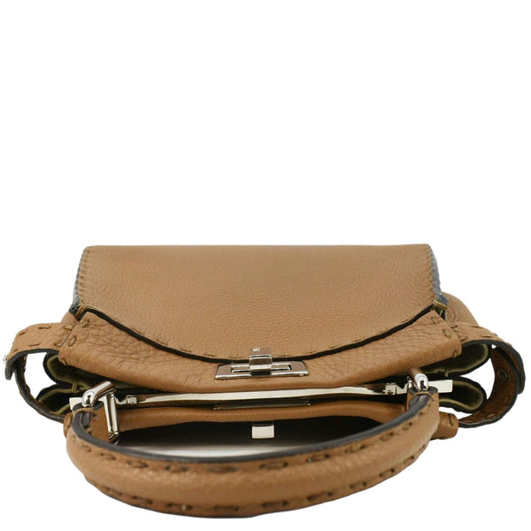 FENDI Selleria Peekaboo Leather Crossbody Bag Brown