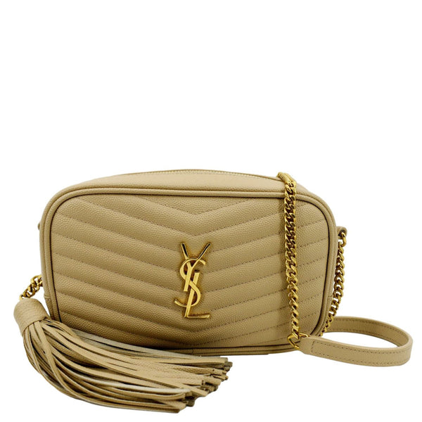 YVES SAINT LAURENT Lou Chevron Leather Camera Crossbody Bag Beige