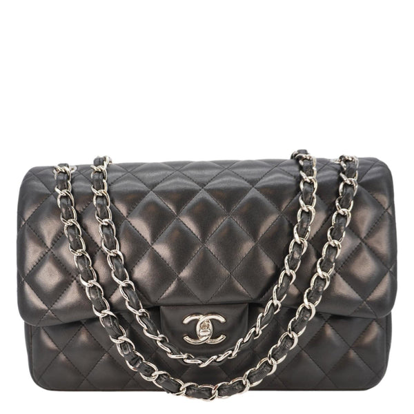 CHANEL Classic Double Flap Leather Shoulder Bag Black