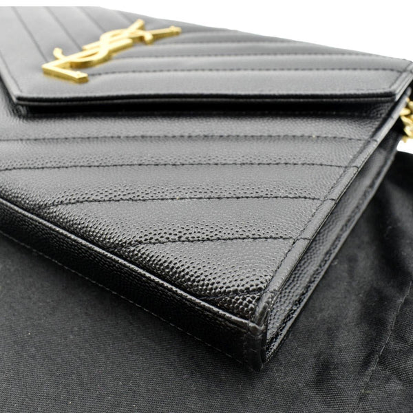 YVES SAINT LAURENT Envelope Leather Chain Shoulder Bag Black