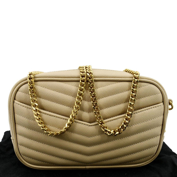 YVES SAINT LAURENT Lou Chevron Leather Camera Crossbody Bag Beige