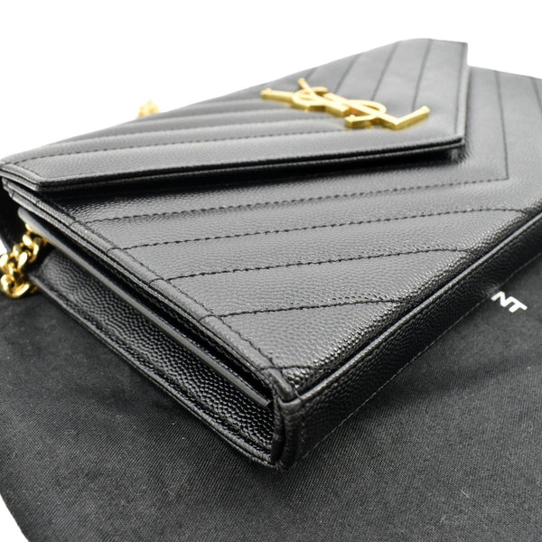 YVES SAINT LAURENT Envelope Leather Chain Shoulder Bag Black