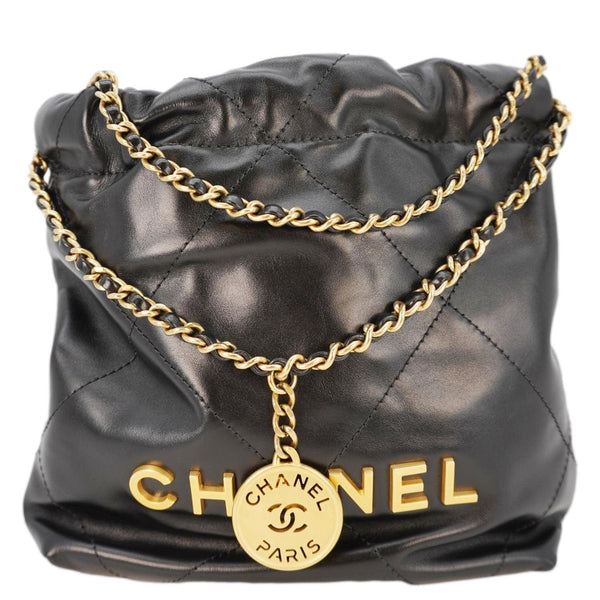 CHANEL Pearl 22 Shiny Crumpled Leather Crossbody Bag Black