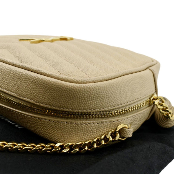 YVES SAINT LAURENT Lou Chevron Leather Camera Crossbody Bag Beige