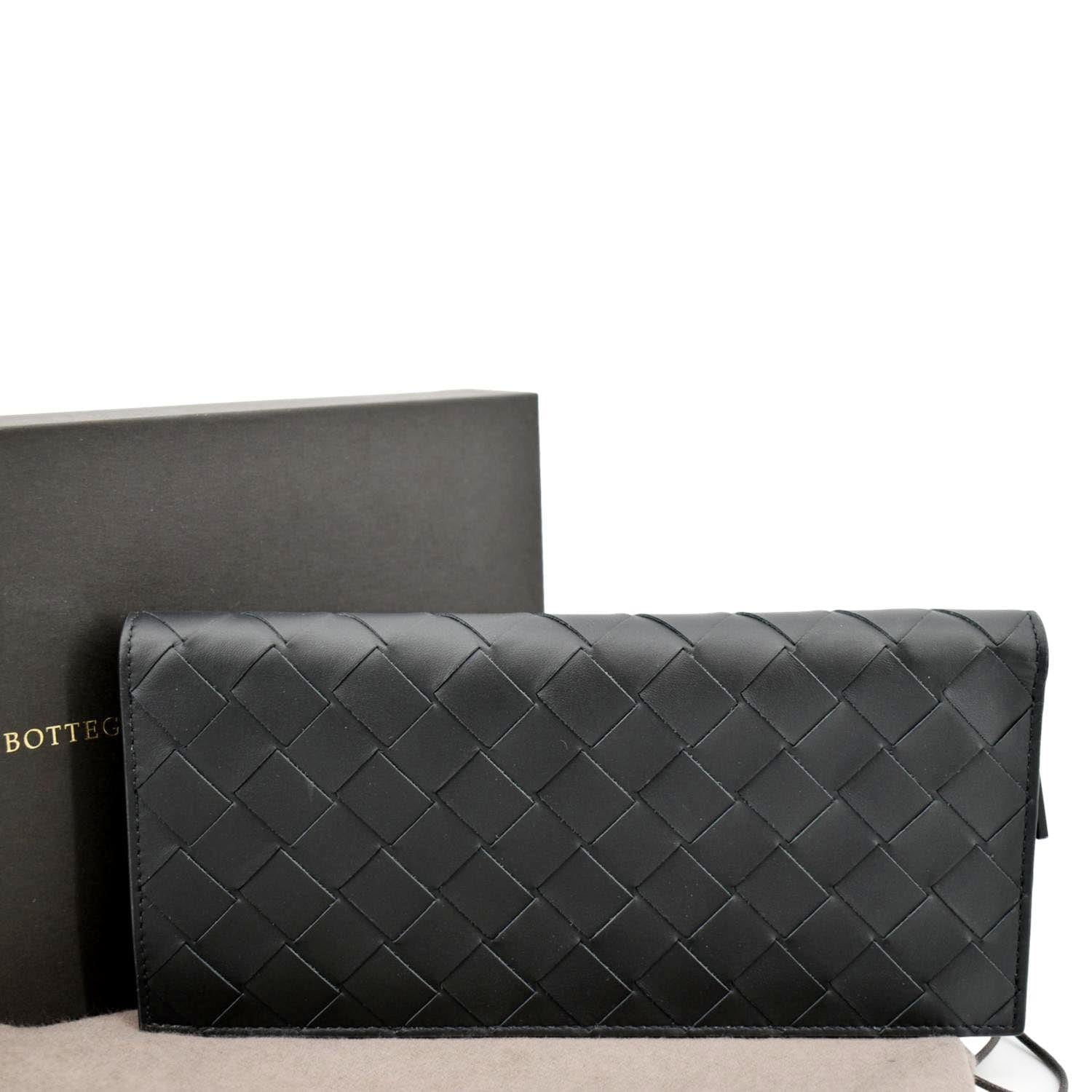 Bottega Veneta Intrecciato Leather Double Flap Bag Black