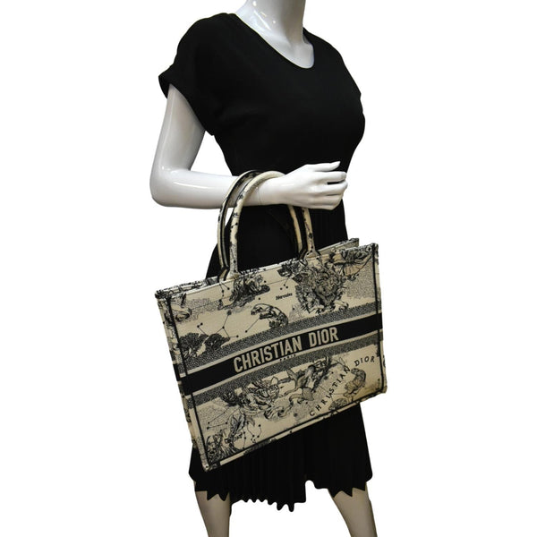 CHRISTIAN DIOR Book Zodiac Embroidery Canvas Tote Bag Latte