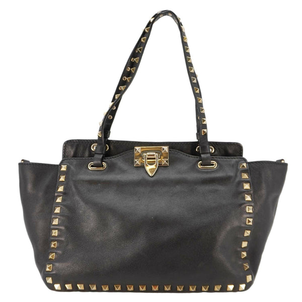 VALENTINO Garavani Rockstud Leather Tote Bag Black