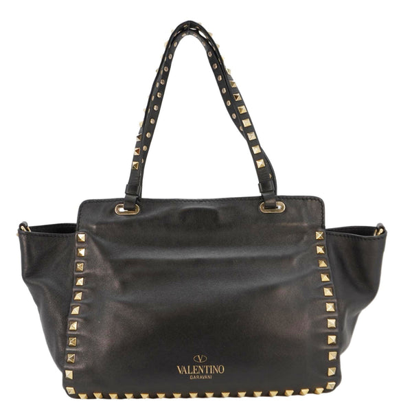 VALENTINO Garavani Rockstud Leather Tote Bag Black