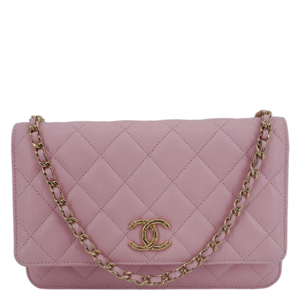 CHANEL Wallet On Chain Quilted Caviar Leather Crossbody Bag Pink