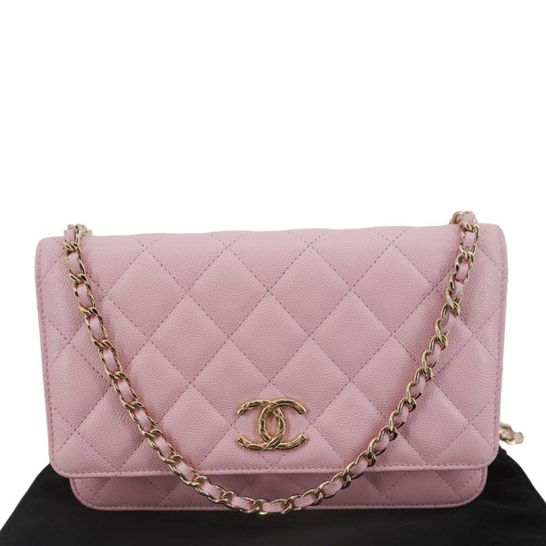 CHANEL Wallet On Chain Quilted Caviar Leather Crossbody Bag Pink