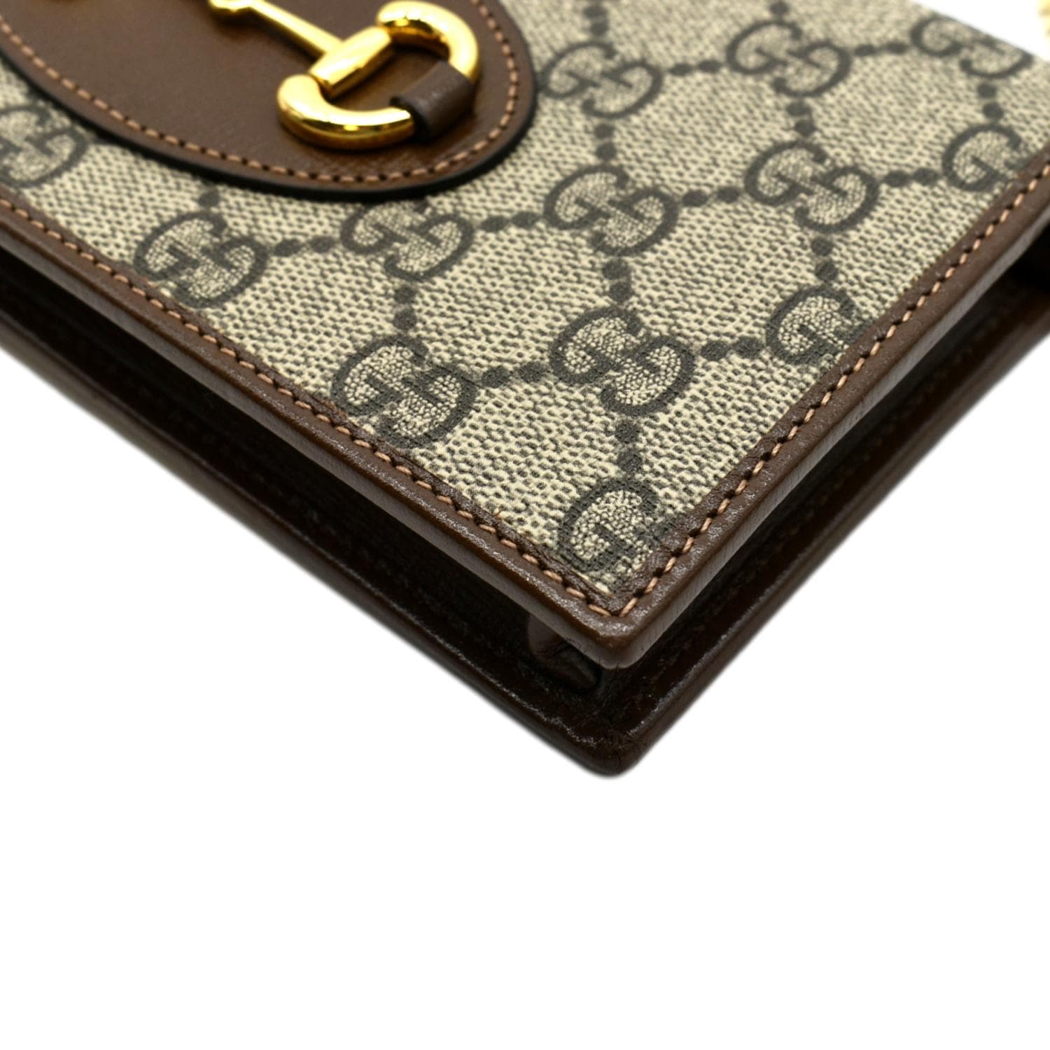 Gucci Horsebit 1955 card case wallet in GG Supreme/brown