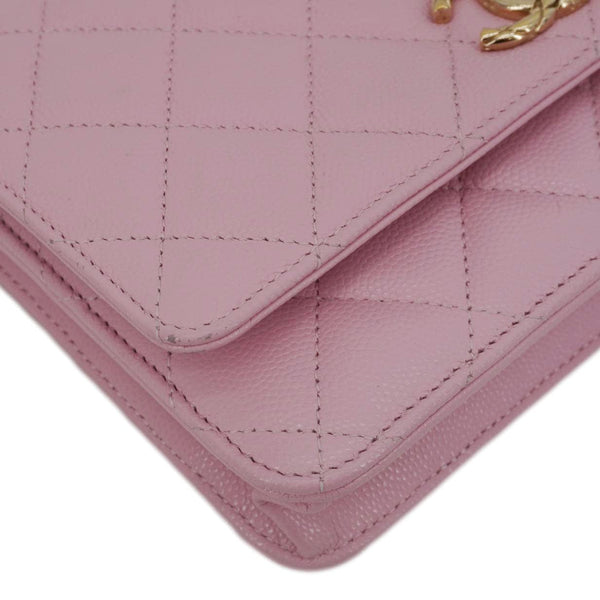 CHANEL Wallet On Chain Quilted Caviar Leather Crossbody Bag Pink