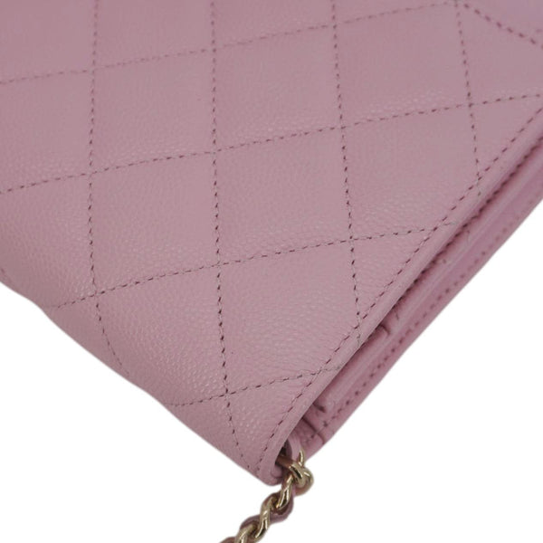 CHANEL Wallet On Chain Quilted Caviar Leather Crossbody Bag Pink