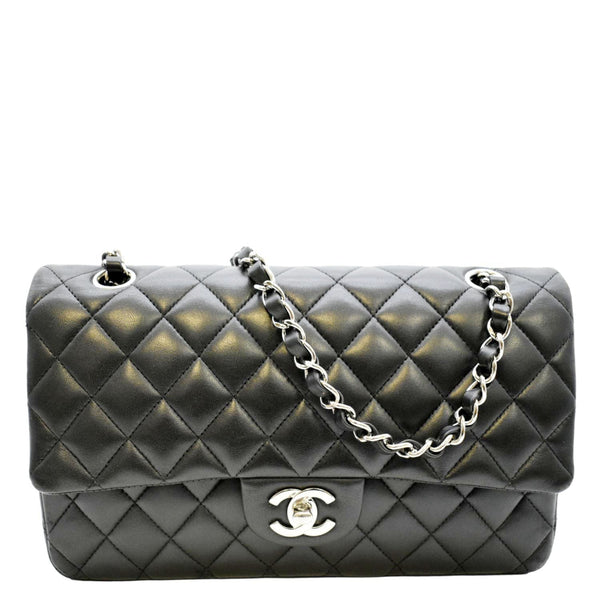 CHANEL Classic Medium Double Flap Quilted Leather Shoulder Bag Black