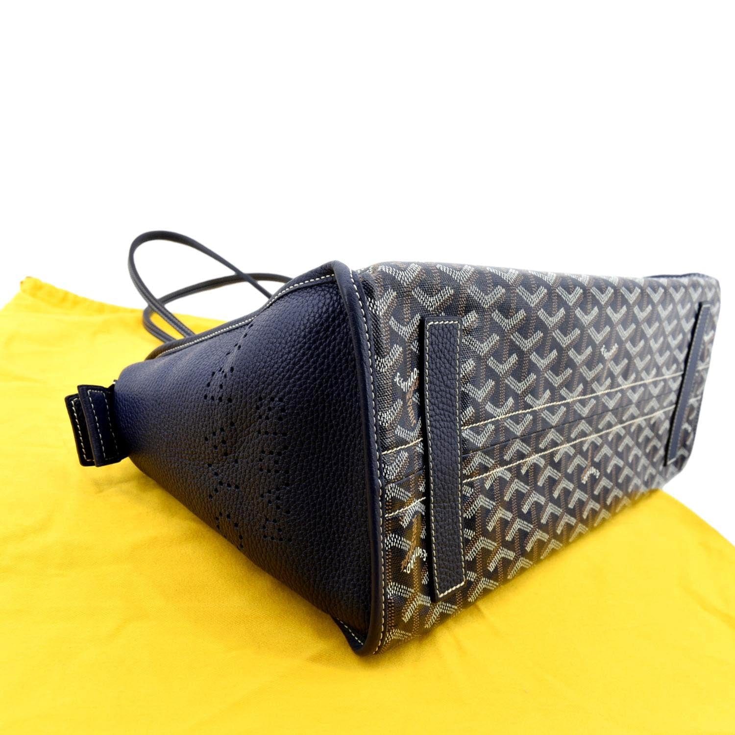 Goyard Style Medium Genuine Leather Zippered Tote Bag