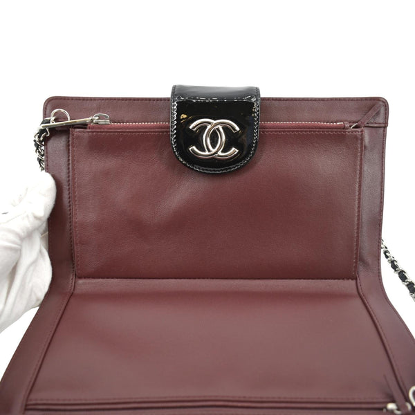 CHANEL Lucky Symbols Pochette Patent Leather Wallet on a Chain Black