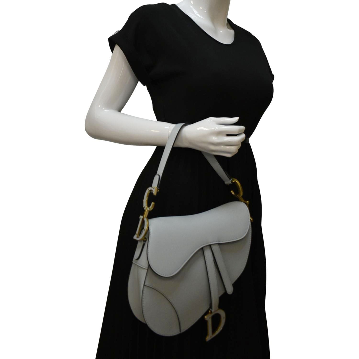 Christian-Dior-Saddle-Bag-Leather-Shoulder-Bag-Hand-Bag-Black