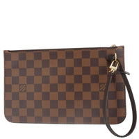 LOUIS VUITTON Neverfull Wristlet Damier Ebene Pouch Brown