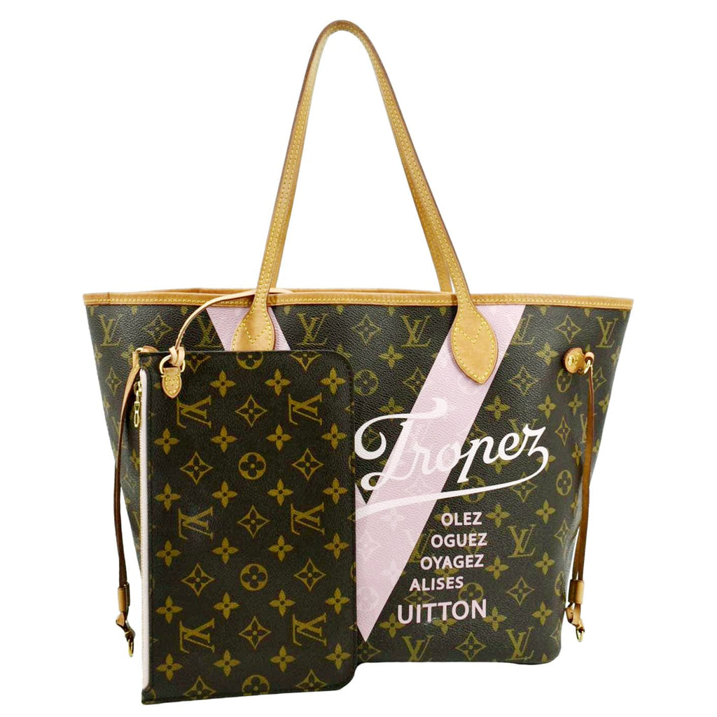 LOUIS VUITTON Neverfull Saint Tropez Monogram Canvas Tote Bag Rose Bal