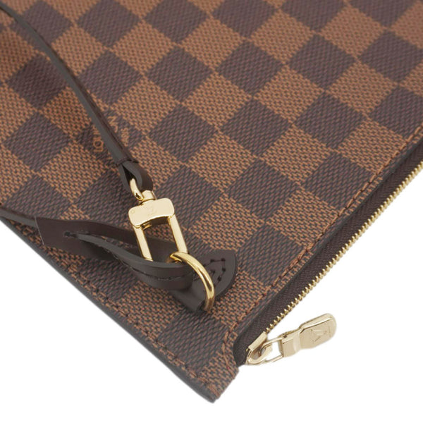 LOUIS VUITTON Neverfull Wristlet Damier Ebene Pouch Brown