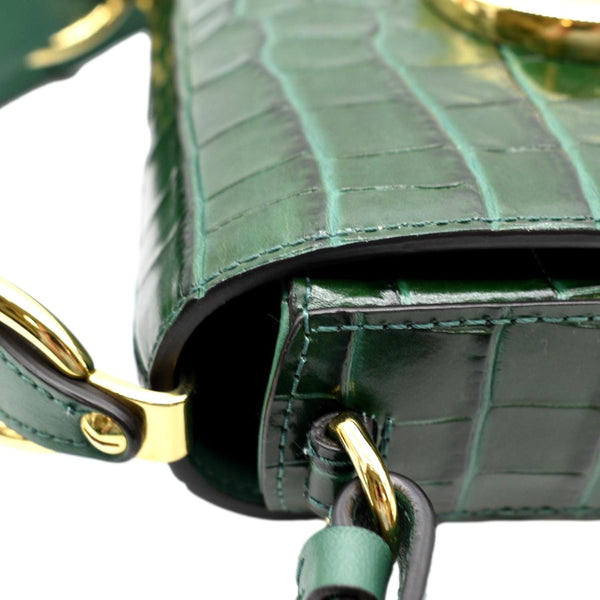 CHLOE Mini C Flap Double Carry Embossed Leather Crossbody Bag Green