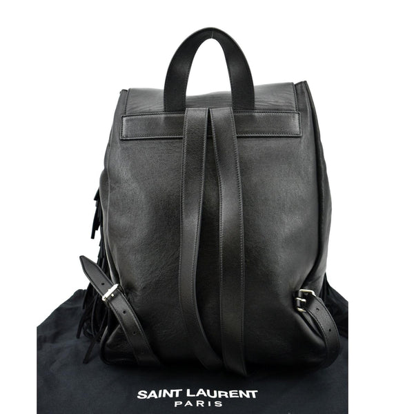 YVES SAINT LAURENT Fringe Calfskin Leather Backpack Bag Black