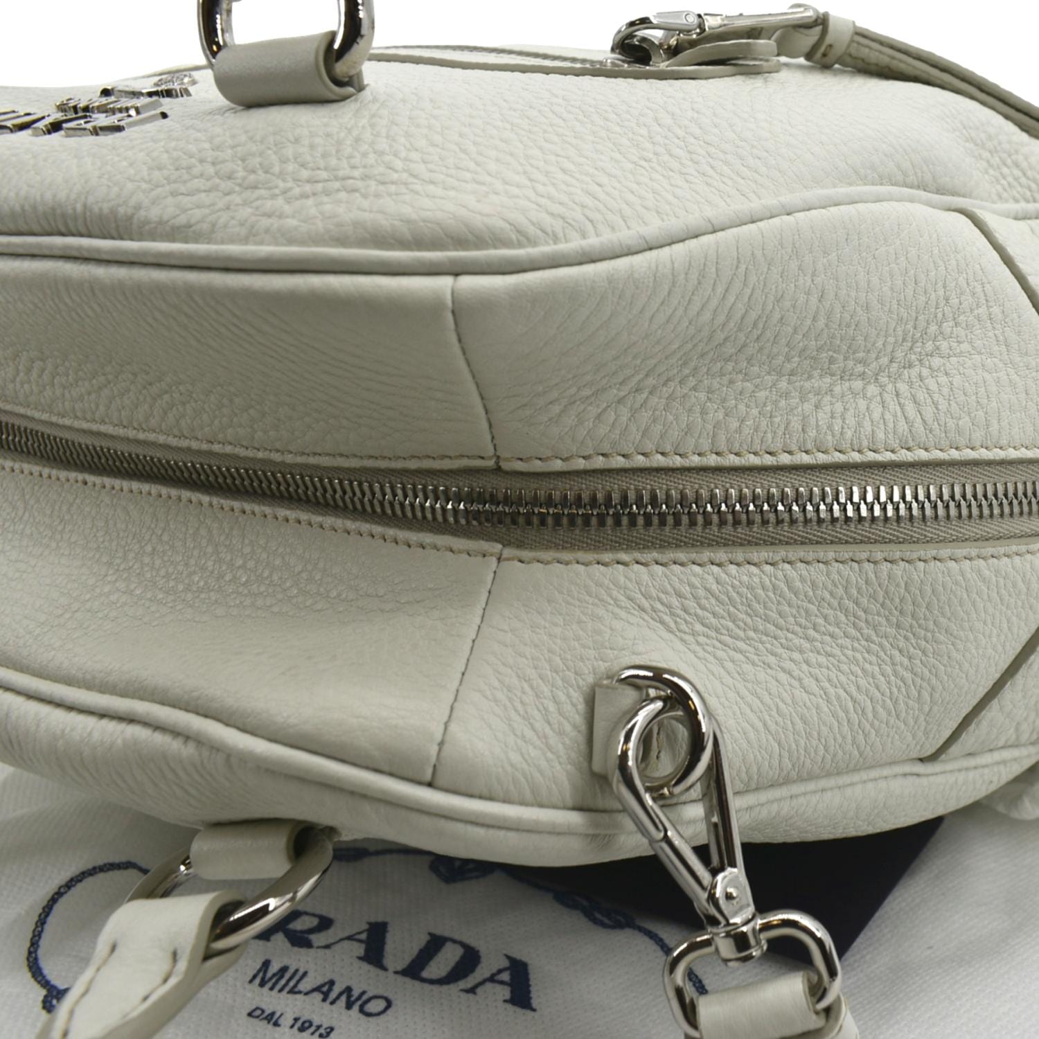 Prada - Side Pockets Leather Shoulder Bag Ivory