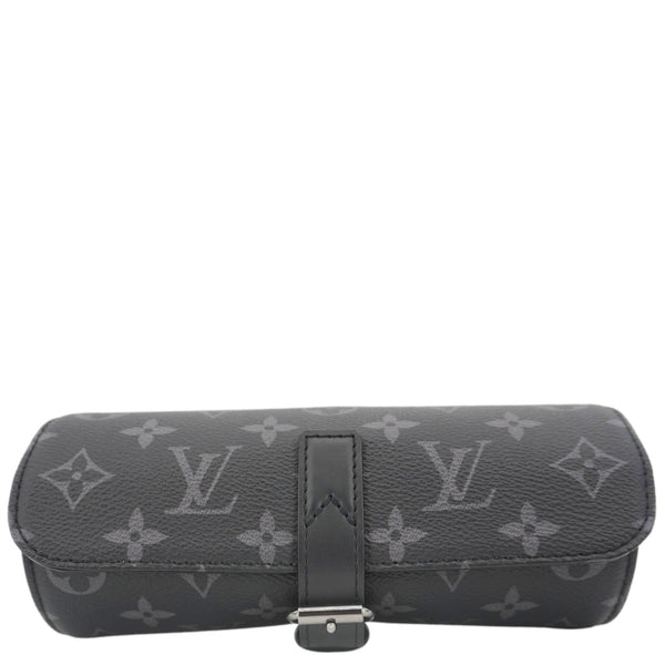 LOUIS VUITTON 3 Watch Case Monogram Eclipse Pouch Black